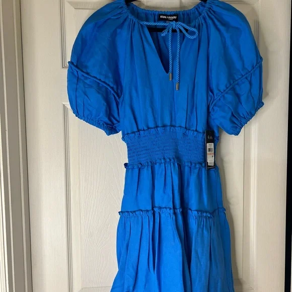 Karl Lagerfeld NWT Women’s tie- neck smock waist dress size 2 - Picture 8 of 15